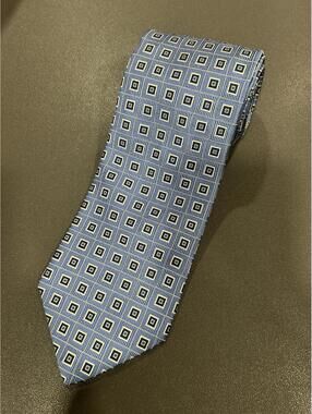 Brooks Brothers Makers Men’s 100% Silk Tie Blue W/ Navy White Squares BB13